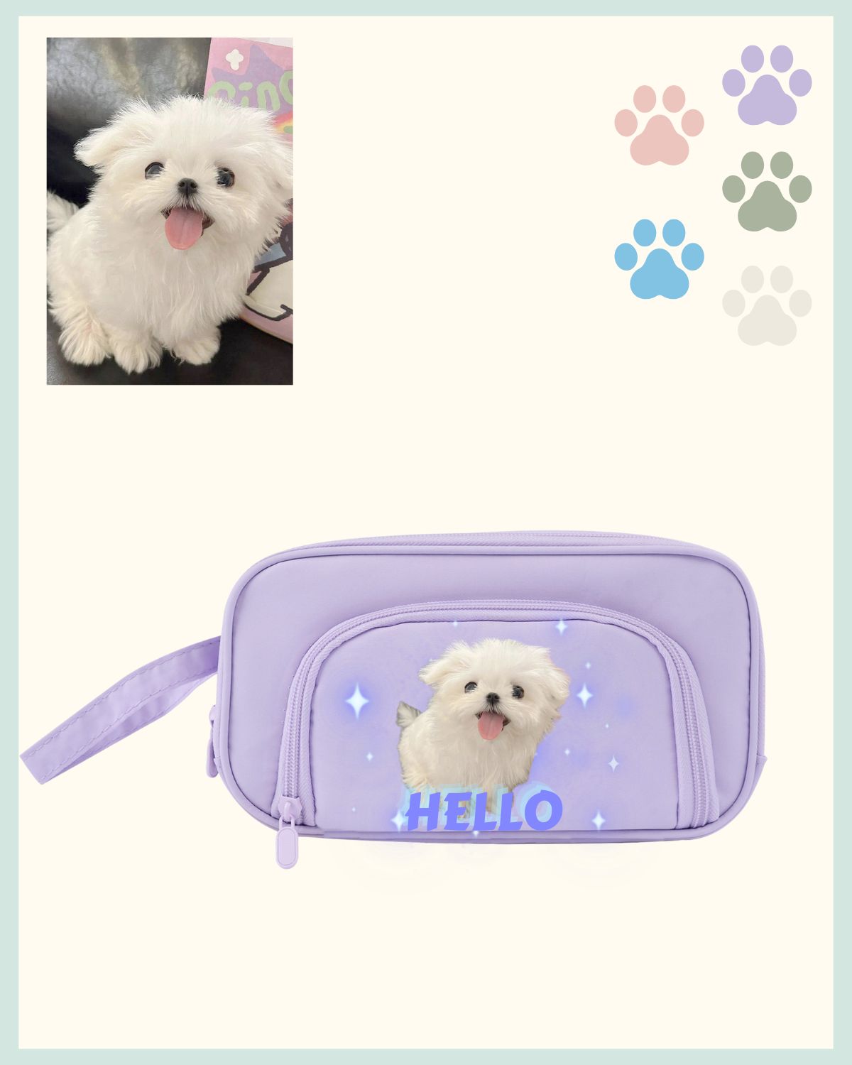 Custom Pencil Case or Cosmetic Pouch with Pet’s Portrait