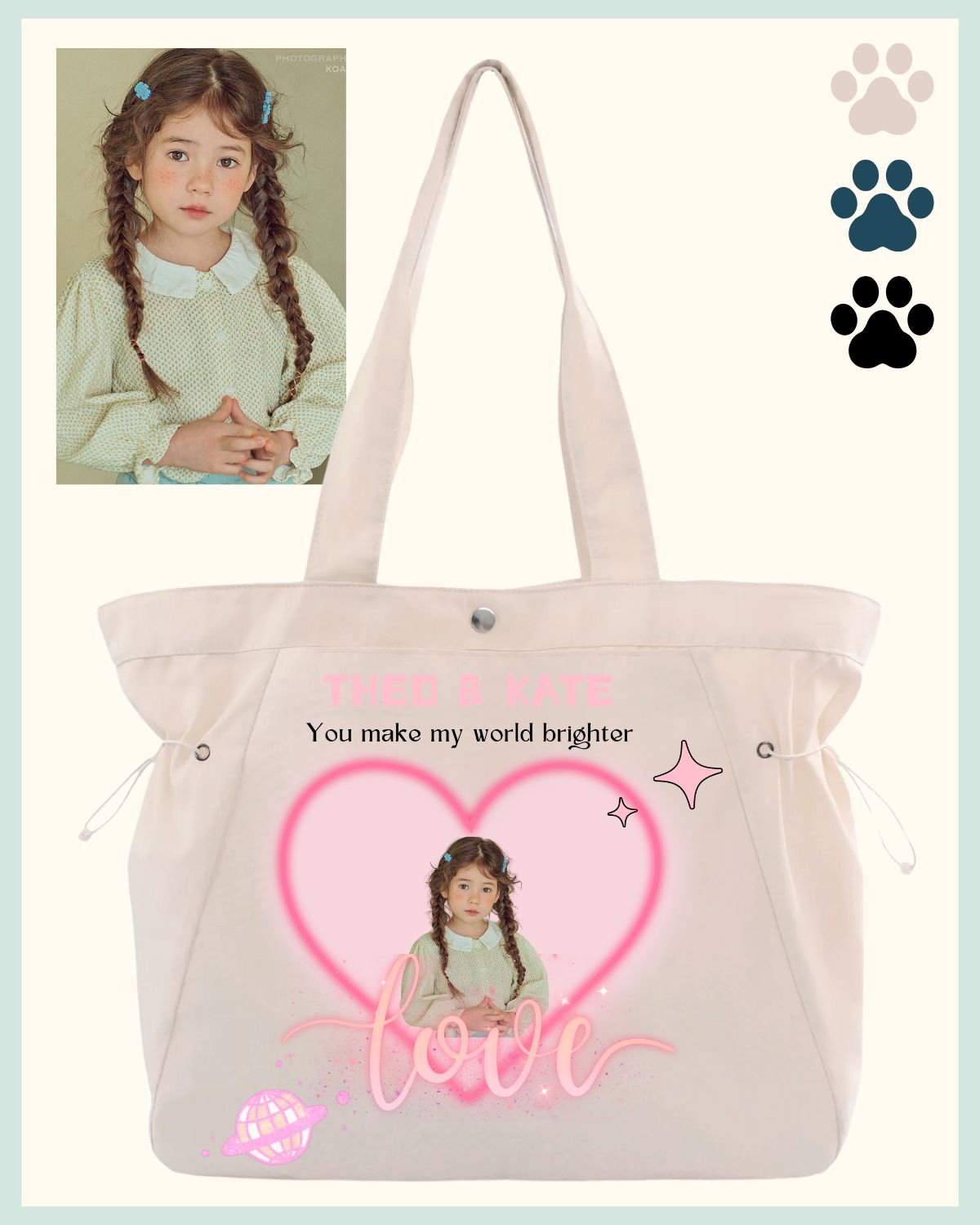 Custom Canvas Tote Bag with Child’s Portrait