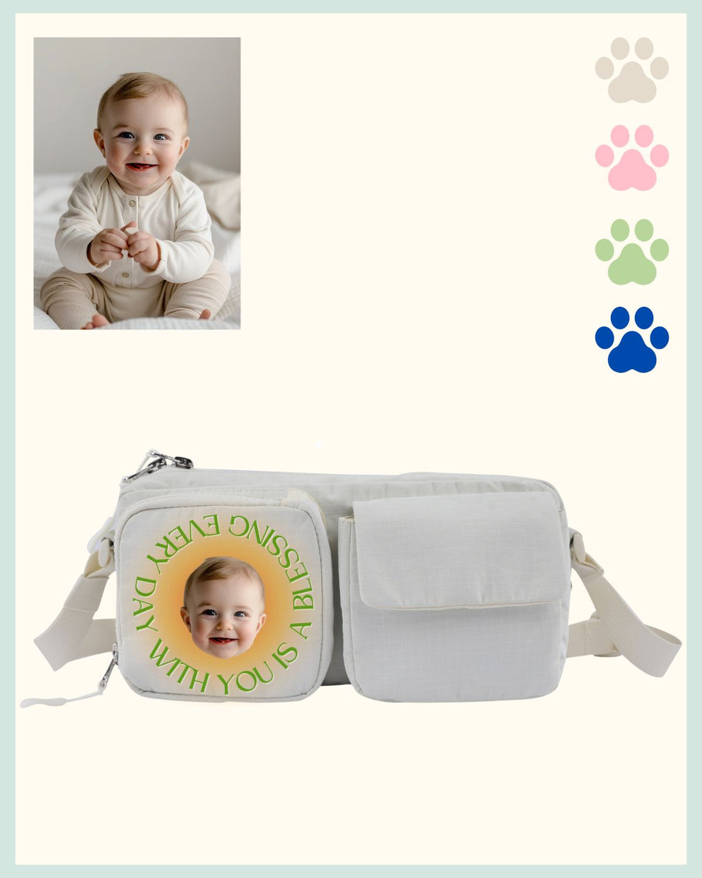 Custom Sling Multi-Pocket Bag with Baby Portrait