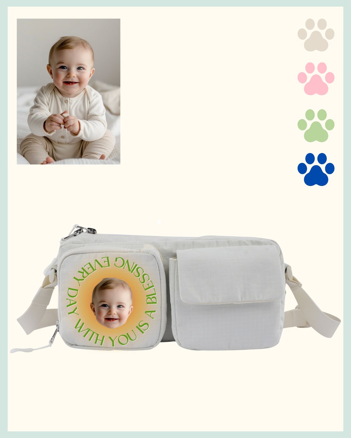 Custom Sling Multi-Pocket Bag with Baby Portrait