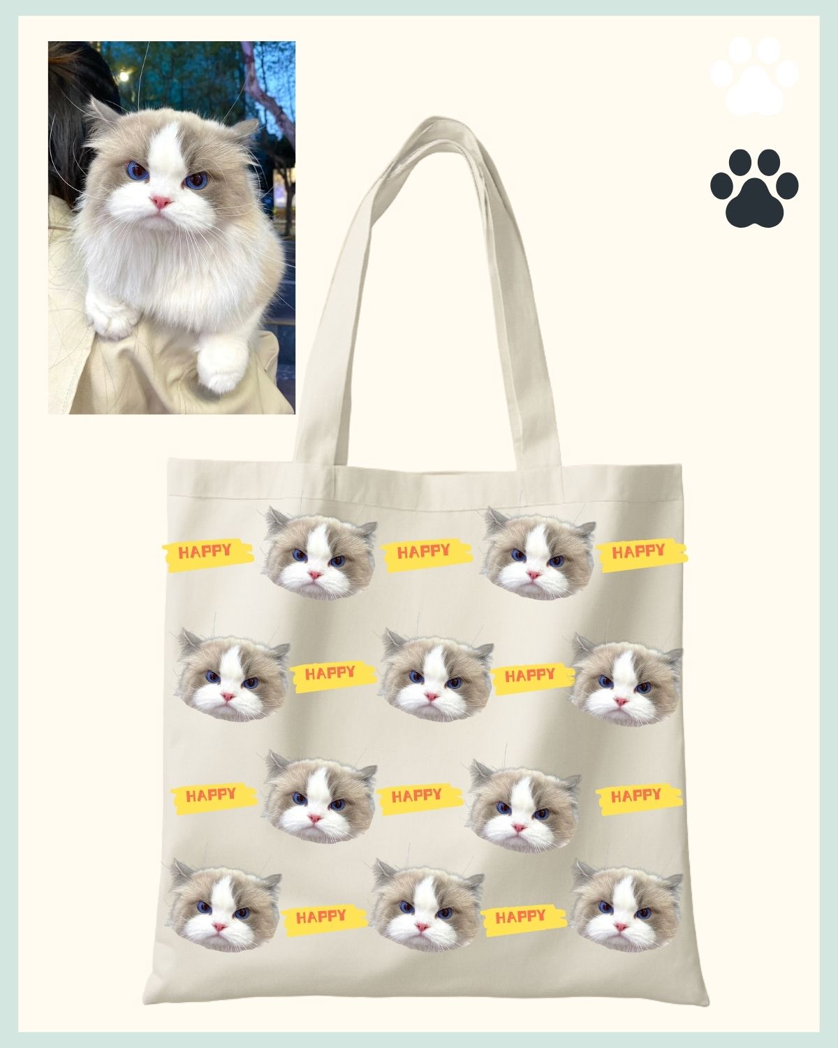 Classic Canvas Tote Bag with Pet’s Portrait