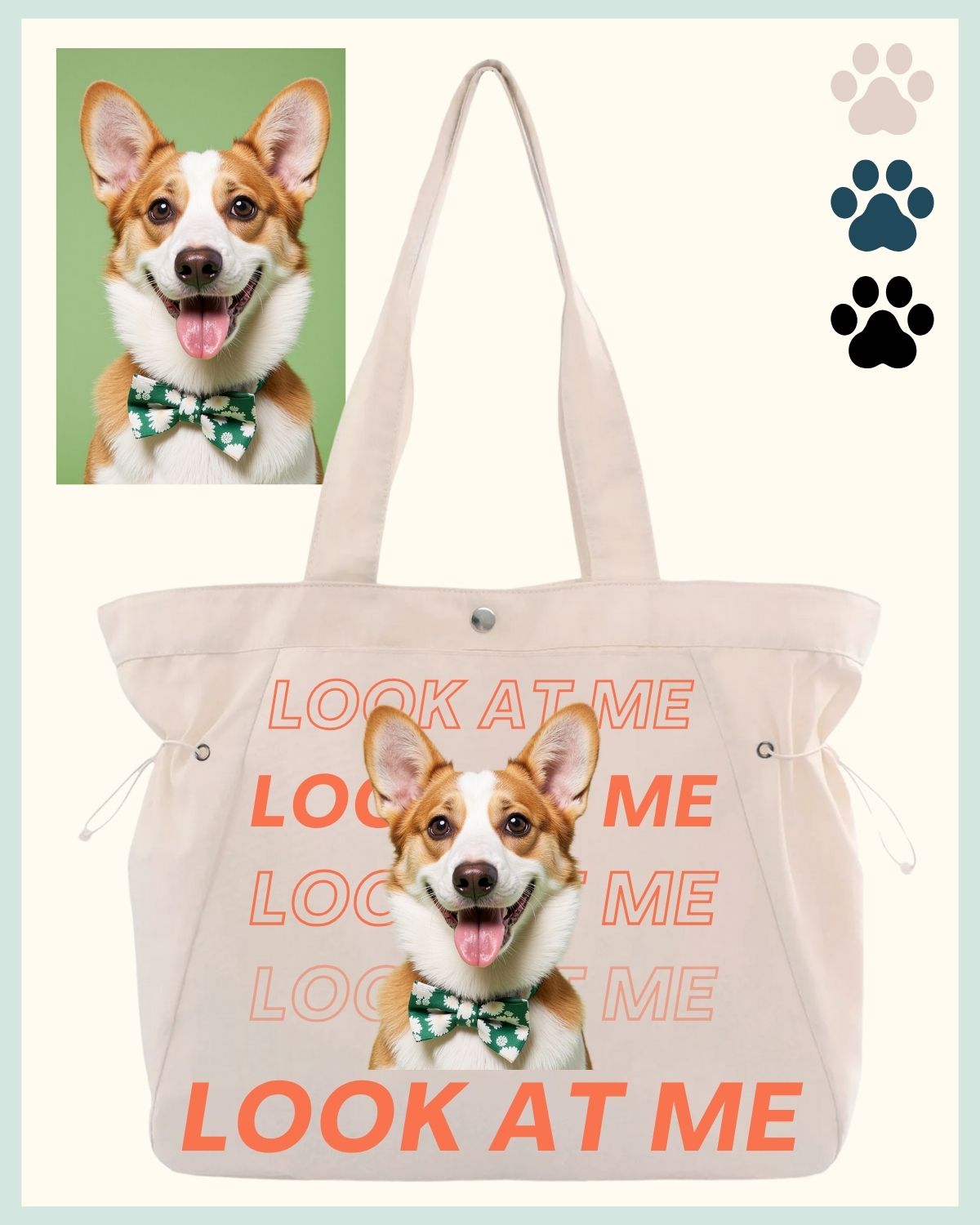 Custom Canvas Tote Bag with Pet’s Portrait